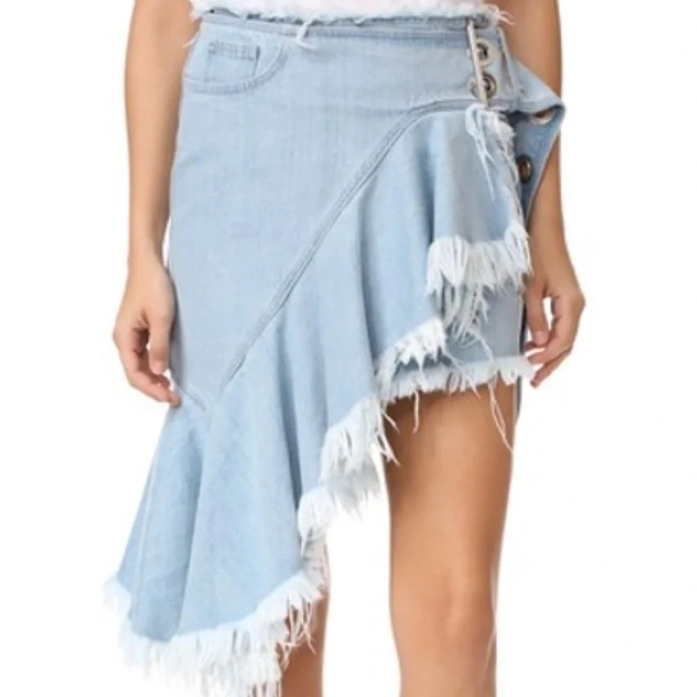 Marques ' Almeida Wrap Buckle Frill Denim Skirt — image 5 of 8